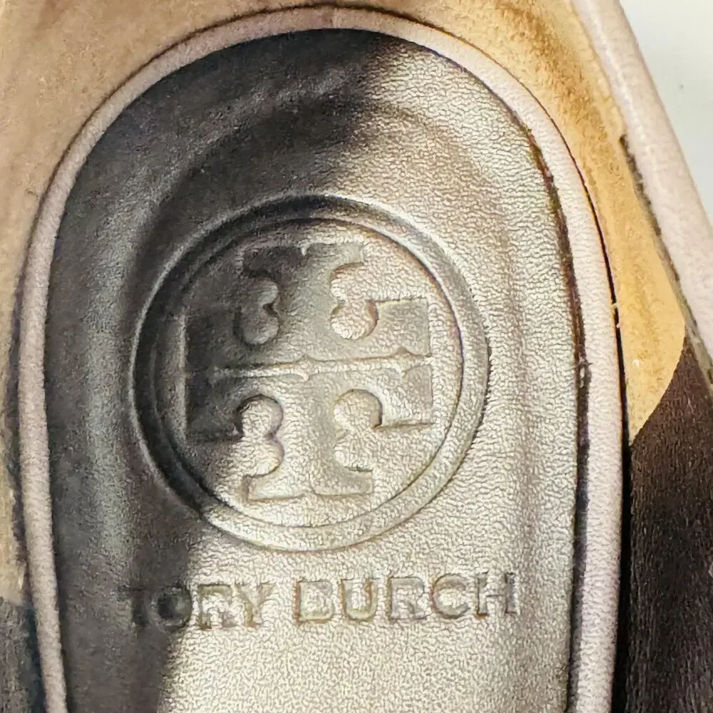 Tory Burch Shoes Womens 6 Gray Leather Slip On Ballet Flats Logo Medallion